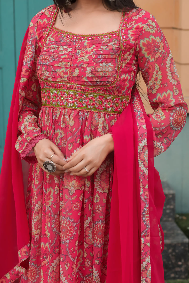 Cardinal Color Anarkali Gown With Dupatta