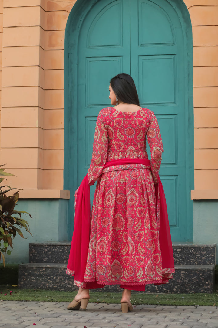 Cardinal Color Anarkali Gown With Dupatta