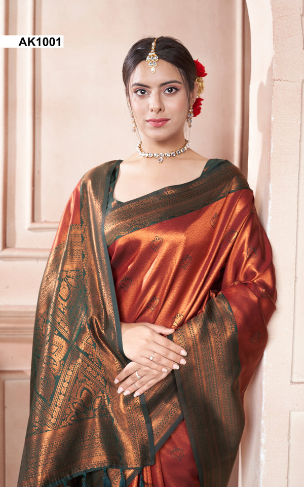 Pale orange Kanchipuram Silk Saree