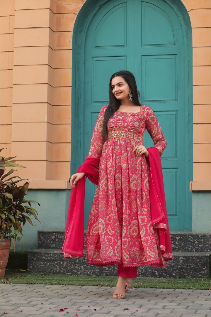 Cardinal Color Anarkali Gown With Dupatta