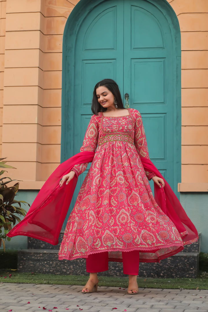 Cardinal Color Anarkali Gown With Dupatta