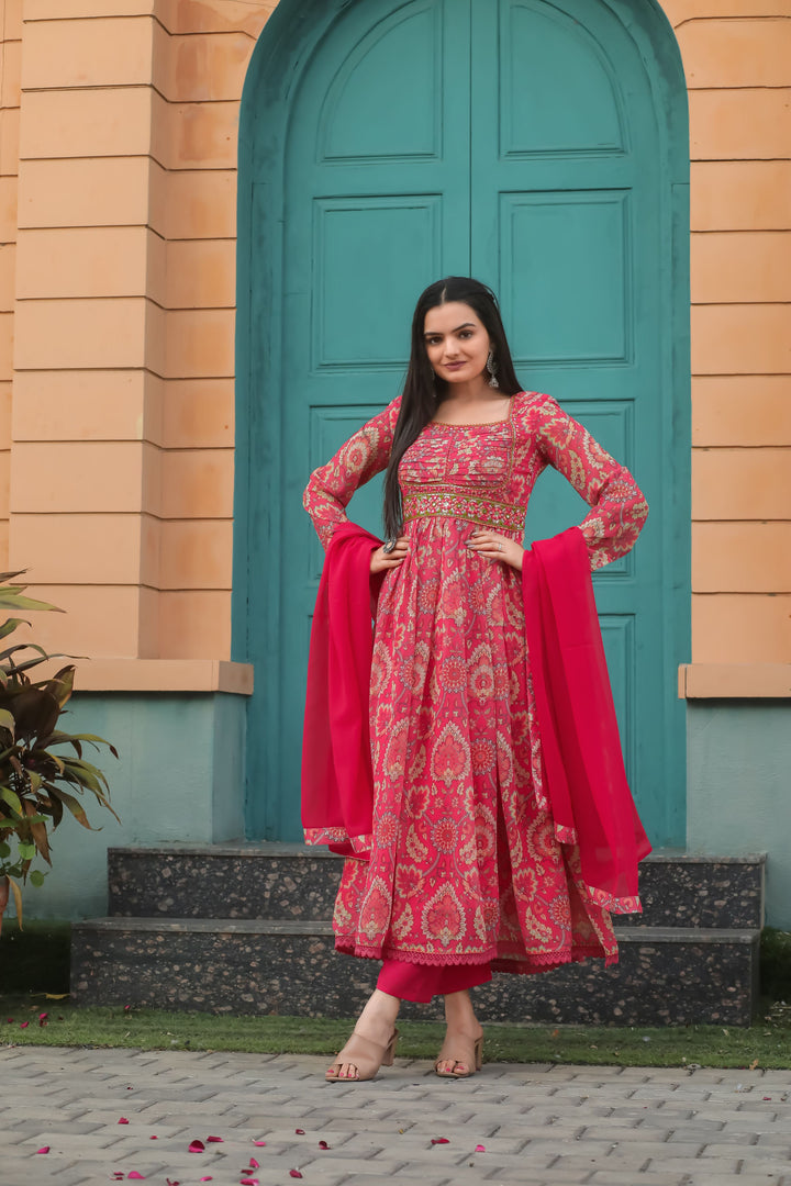 Cardinal Color Anarkali Gown With Dupatta