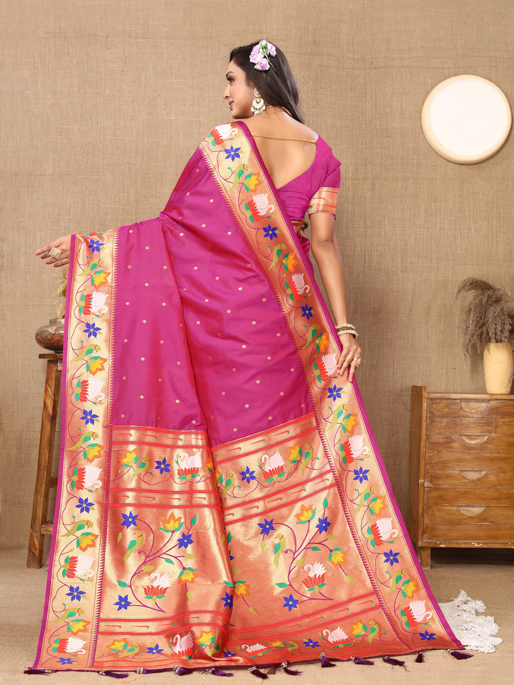 Burnt Pink Paithani Silk Saree Kalamkari Designs With Pallu