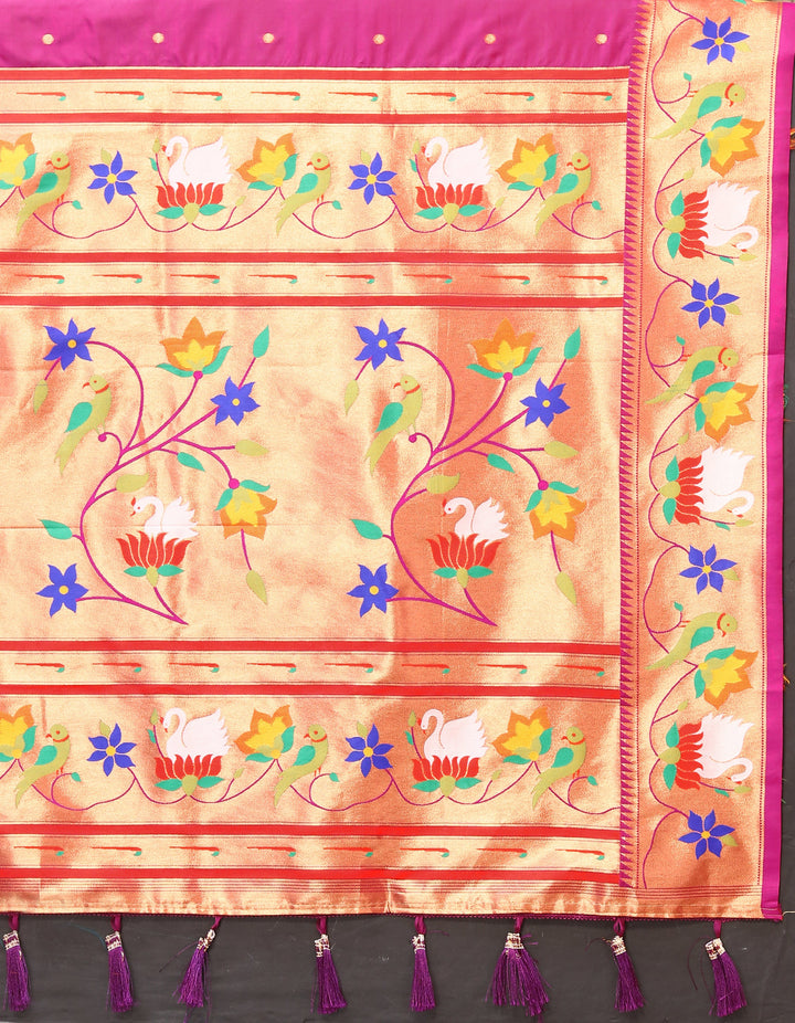 Burnt Pink Paithani Silk Saree Kalamkari Designs With Pallu