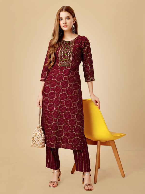 Intricate Maroon Traditional Kurti Set