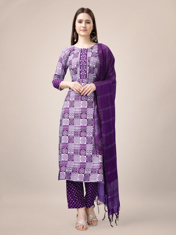 Royal Purple Geometric Kurti Set