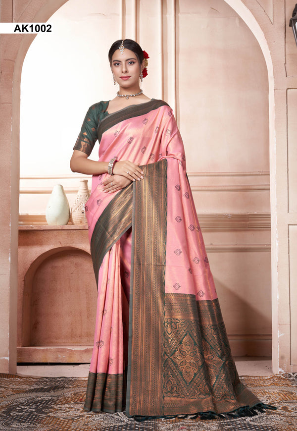 Flamingo Pink Kanchipuram Silk Saree