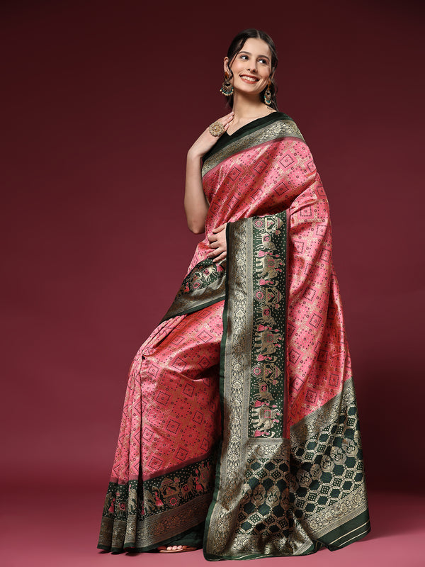 Regal Pink and Green Kanchipuram Saree with Intricate Detailing