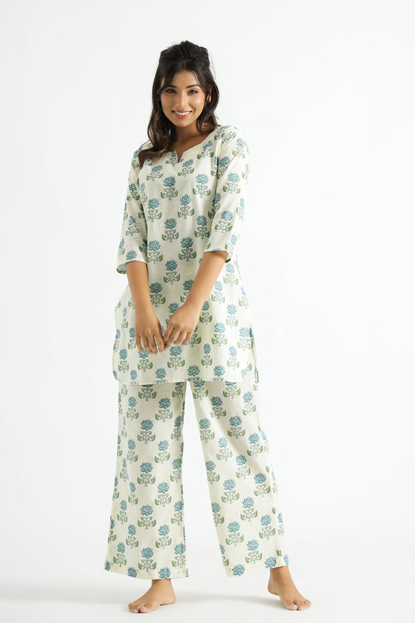 Green And Blue Floral  Design Co-Ord Set