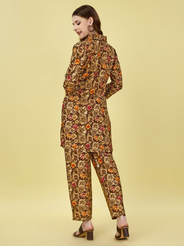 Brown Flower Foil Print Design Co Ord Sets