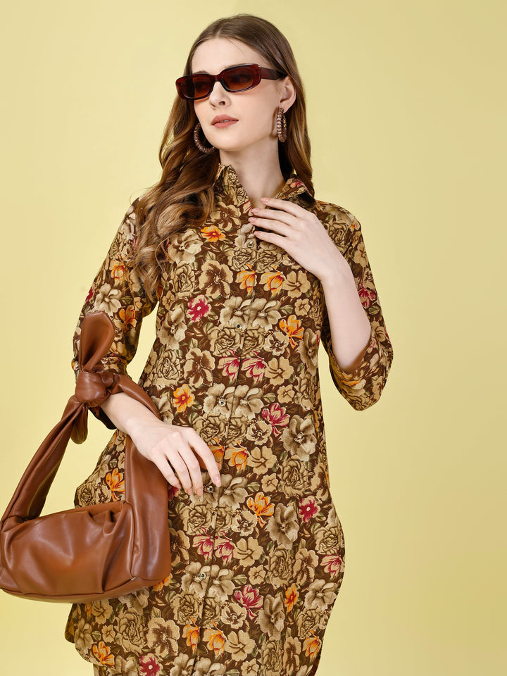 Brown Flower Foil Print Design Co Ord Sets