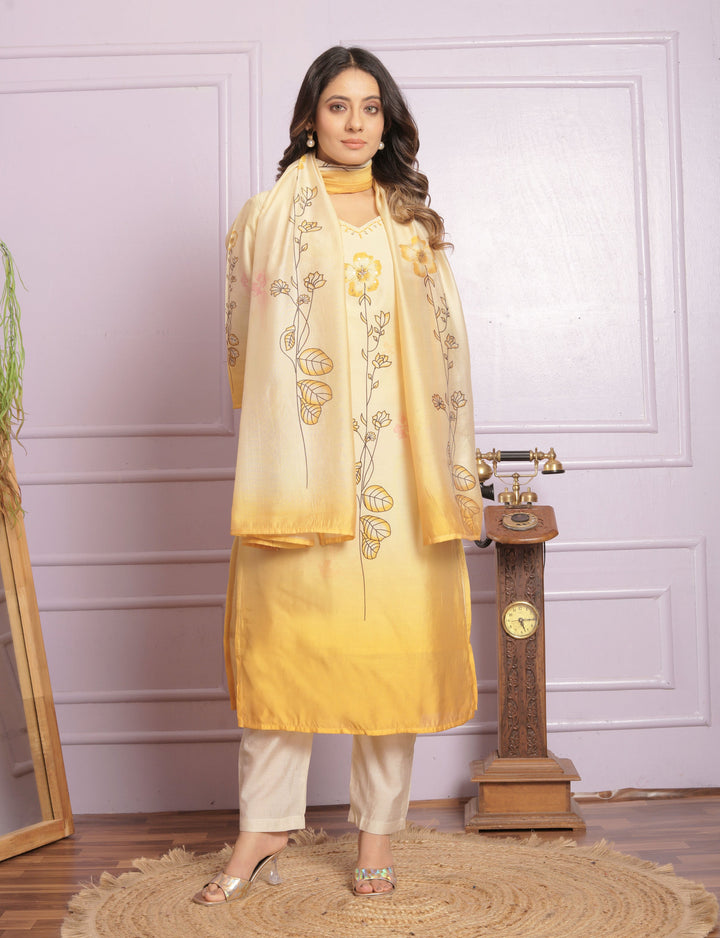 Vibrant Yellow Kurti Set with Floral Accents