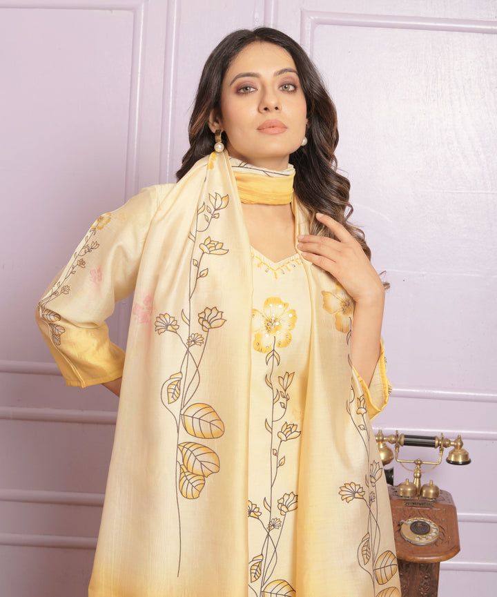 Vibrant Yellow Kurti Set with Floral Accents