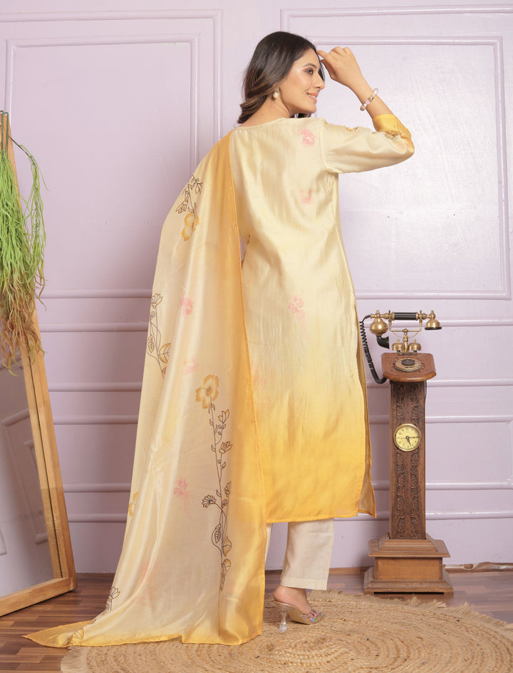 Vibrant Yellow Kurti Set with Floral Accents