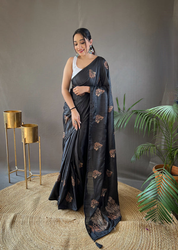 Black Amaya Zari  Embroidered Work Saree