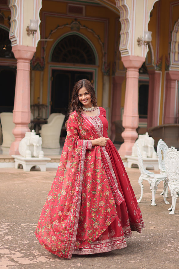 Mandy Anarkali Set Gown With Delicate Embroidery and Floral Dupatta