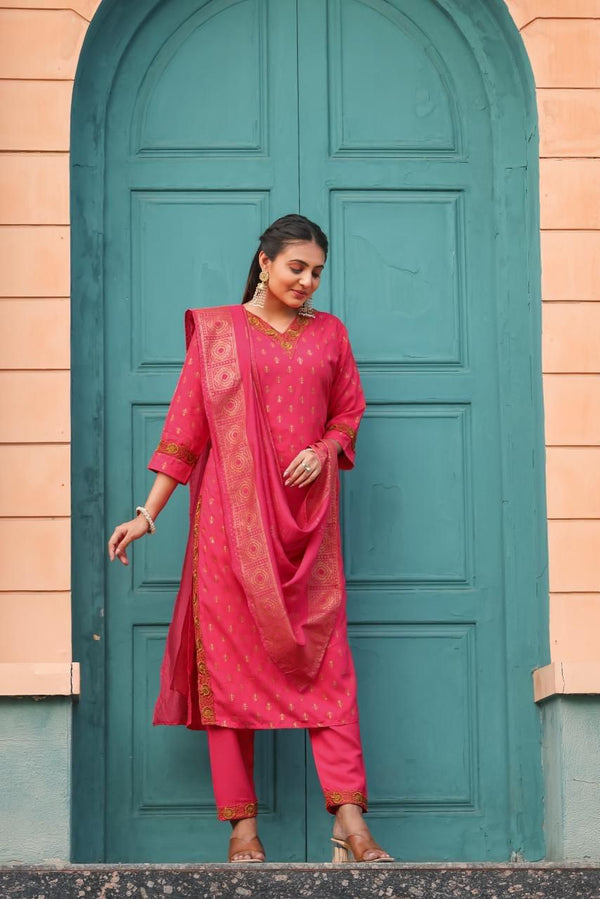 Cardinal Red Kurti Set With Dupatta