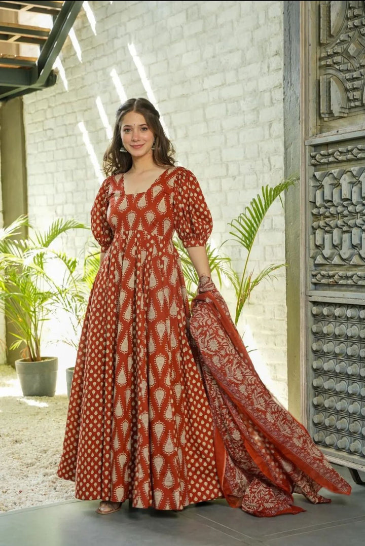 Terracotta Elegant Anarkali Gown Set