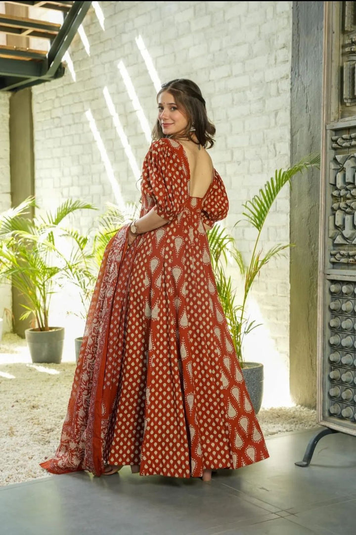 Terracotta Elegant Anarkali Gown Set