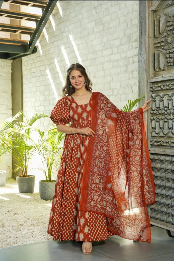 Terracotta Elegant Anarkali Gown Set