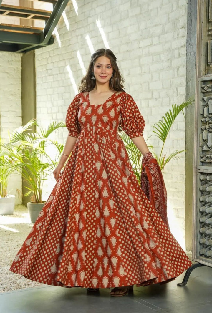 Terracotta Elegant Anarkali Gown Set