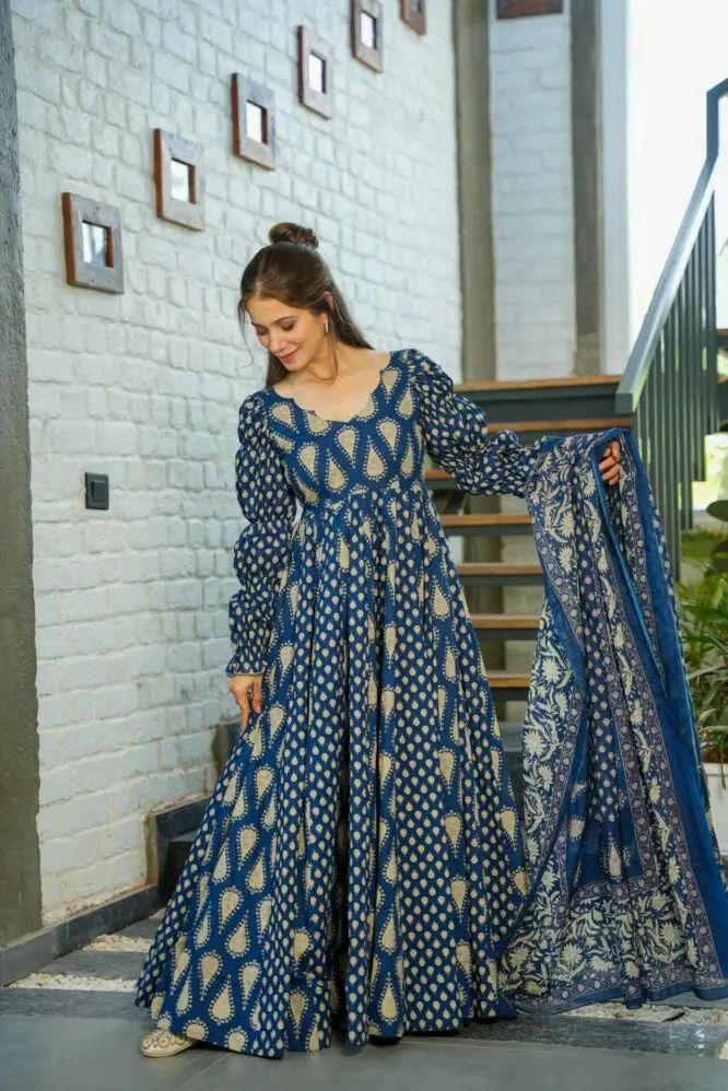 Elegant Indigo Allure Gown With Dupatta 