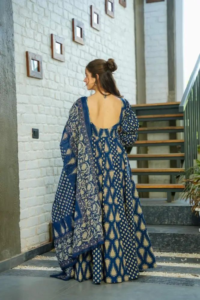 Elegant Indigo Allure Gown With Dupatta 