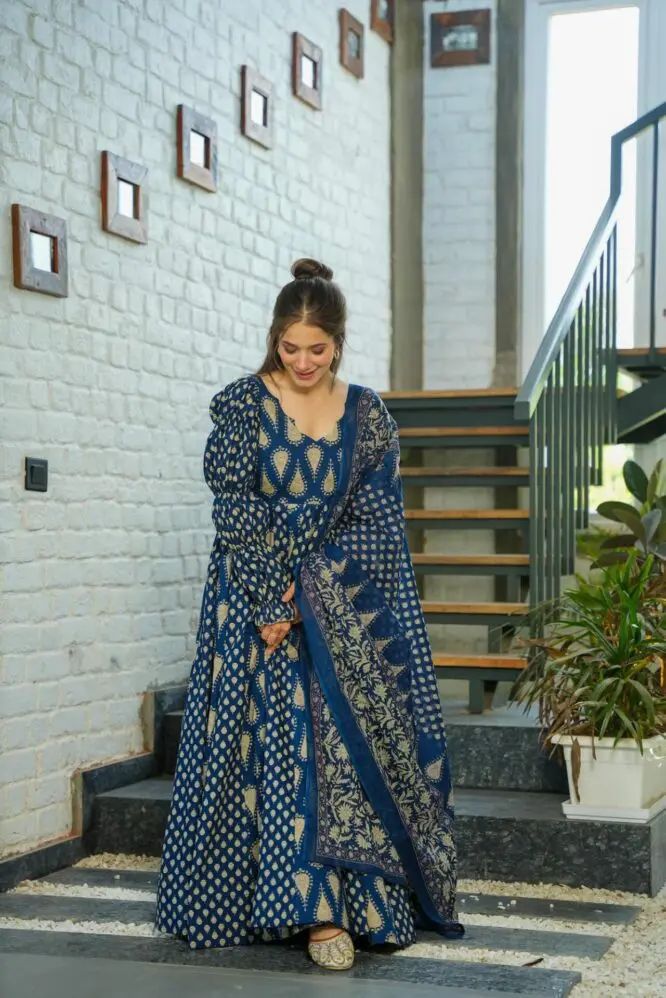 Elegant Indigo Allure Gown With Dupatta 