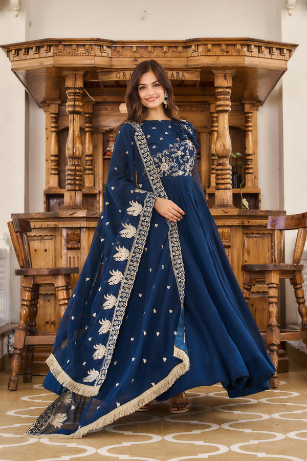 Navy Blue Regal Grace Gown With Dupatta