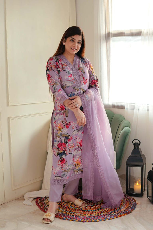 Floral Lavender Grace Kurti Set