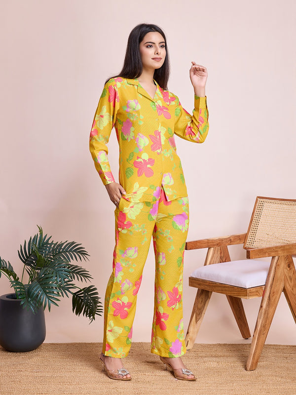 Radiant Bloom Yellow Co-Ord Set with Tropical Floral Prints