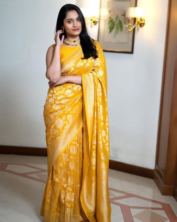 Yellow Soft Lich Silk Saree