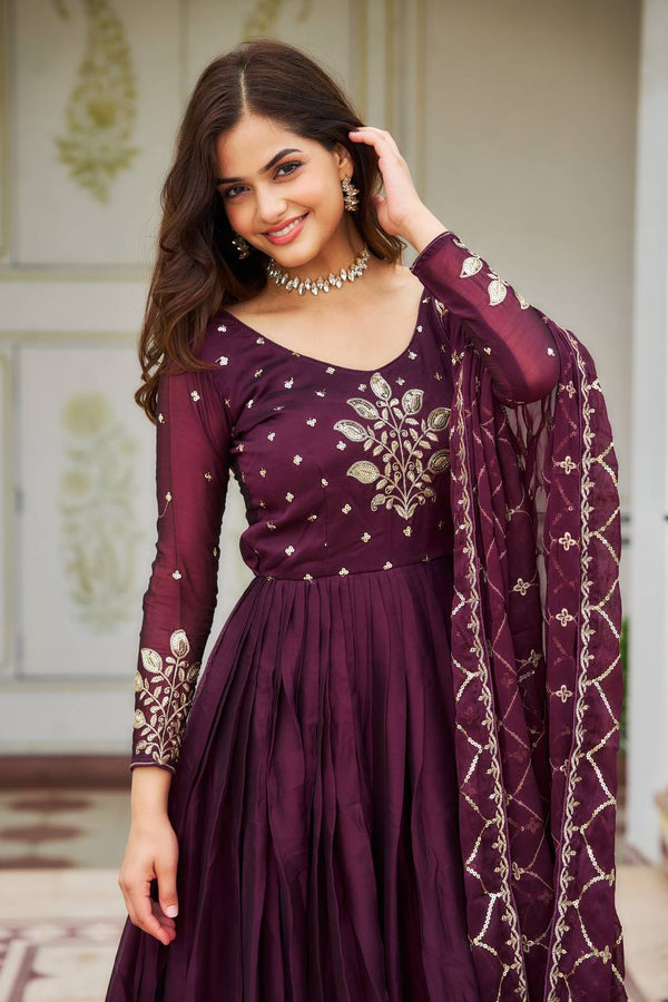 Wine Berry Magic Gown with Dupatta