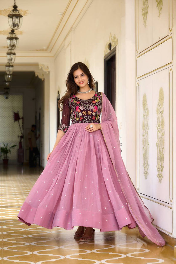 Dusky Lavender Embellished Elegance Gown With Dupatta