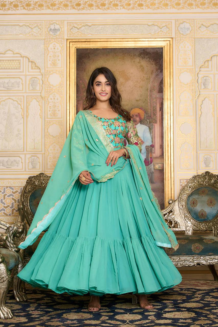 Jellyfish Blossom Charm Anarkali with Dupatta