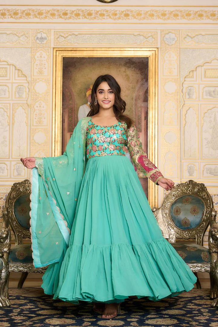 Jellyfish Blossom Charm Anarkali with Dupatta