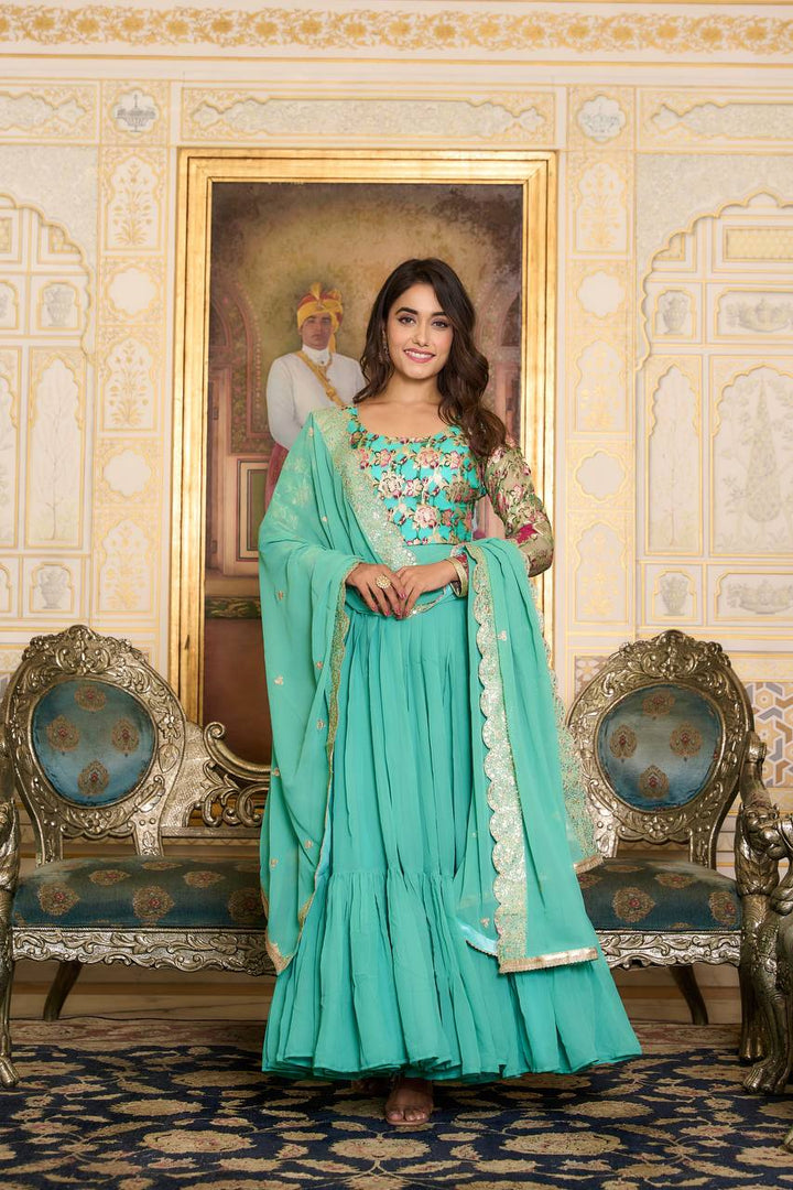 Jellyfish Blossom Charm Anarkali with Dupatta