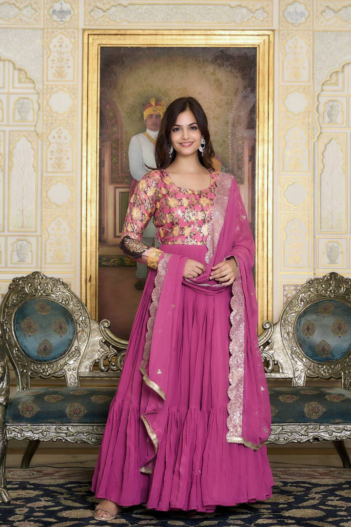 Tulip Pink Bloom Anarkali Gown  with Dupatta