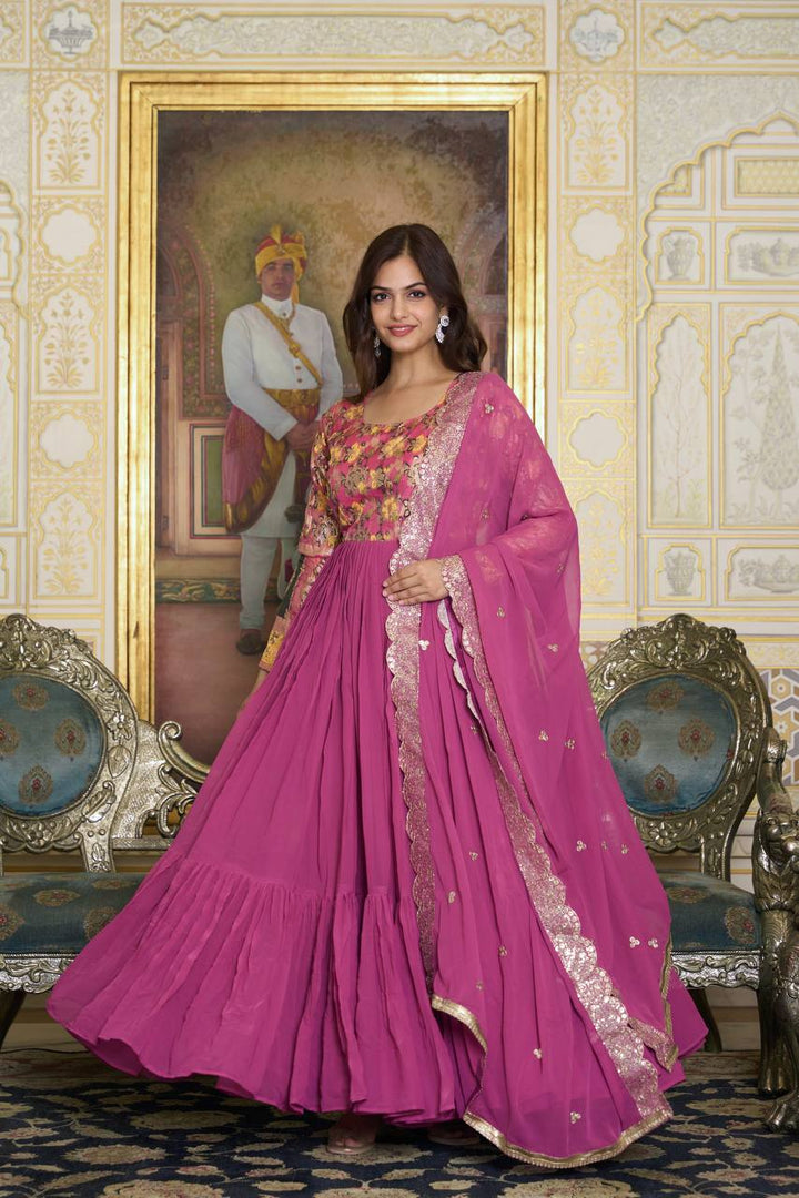 Tulip Pink Bloom Anarkali Gown  with Dupatta