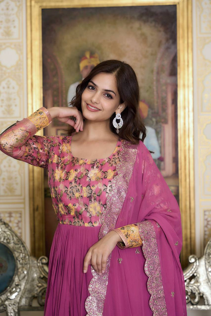 Tulip Pink Bloom Anarkali Gown  with Dupatta