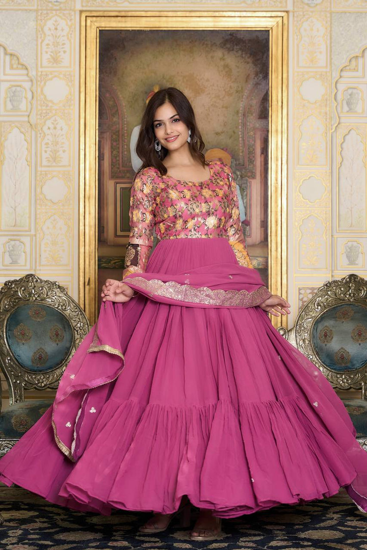 Tulip Pink Bloom Anarkali Gown  with Dupatta